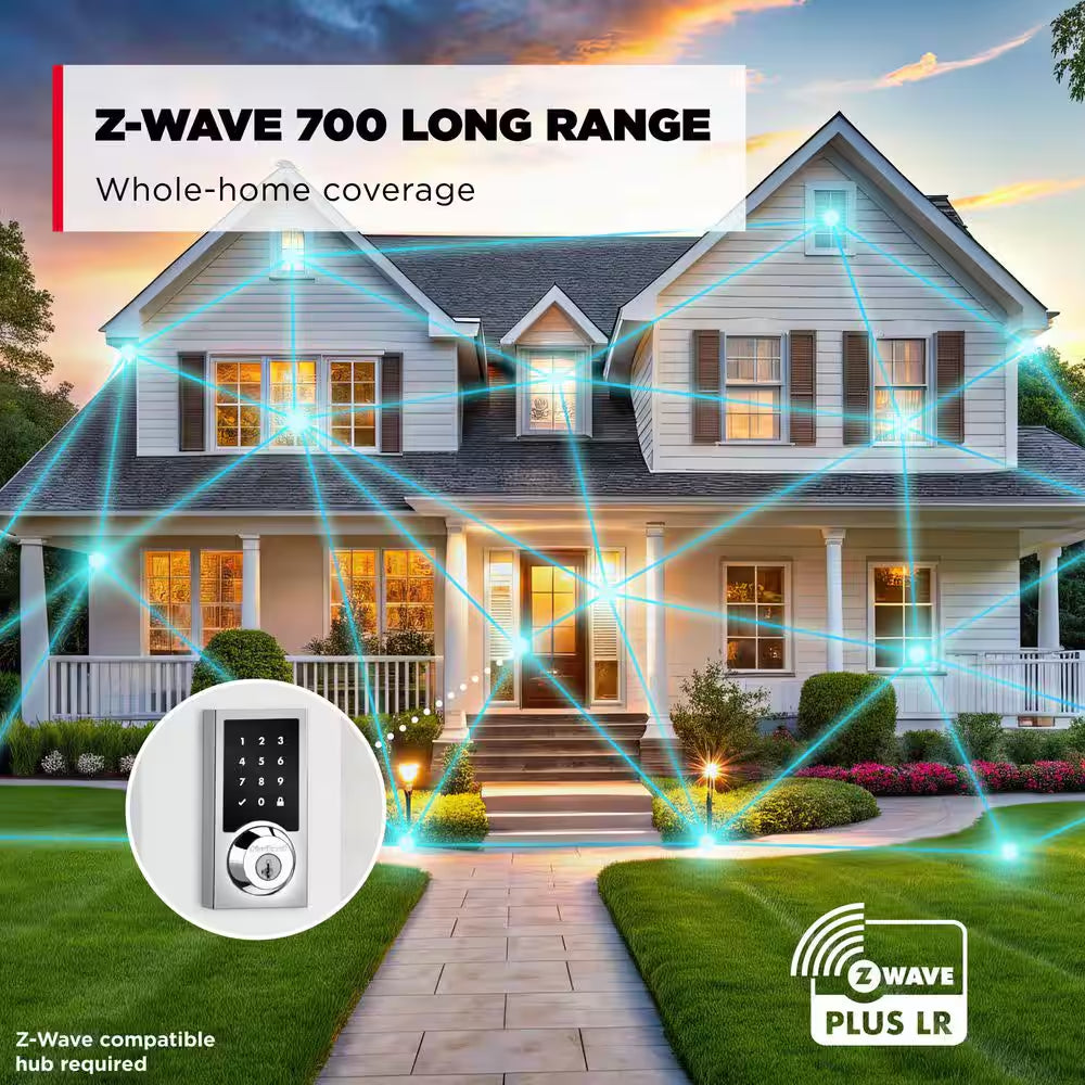 Homeconnect 918 Polished Chrome Contemporary Z-Wave Long Range Enabled Touchscreen Smart Lock W Convenient Keyless Entry