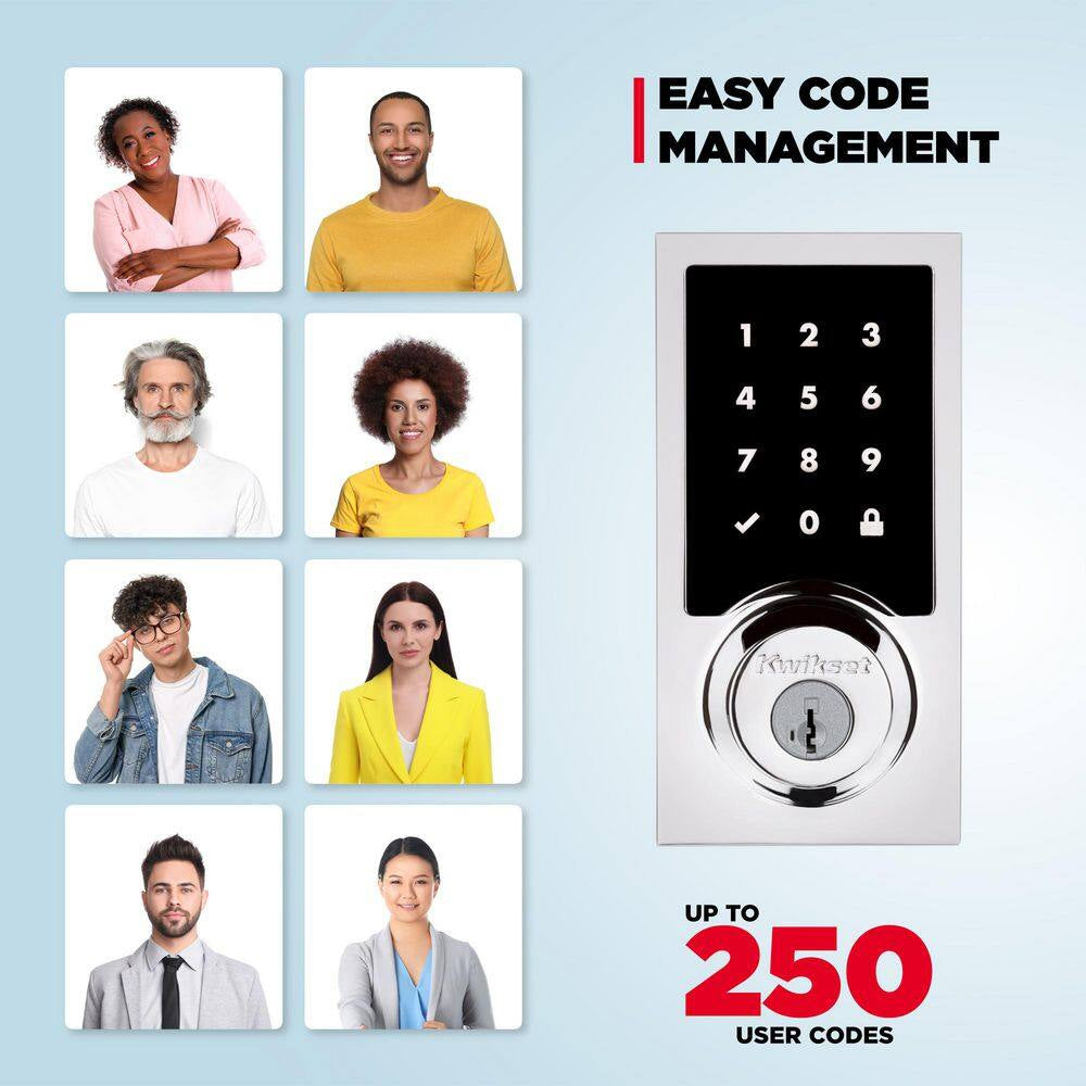 Homeconnect 918 Polished Chrome Contemporary Z-Wave Long Range Enabled Touchscreen Smart Lock W Convenient Keyless Entry