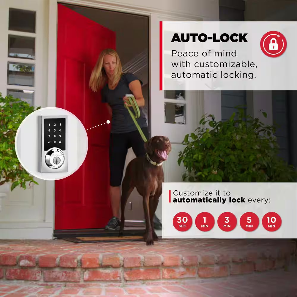 Homeconnect 918 Polished Chrome Contemporary Z-Wave Long Range Enabled Touchscreen Smart Lock W Convenient Keyless Entry