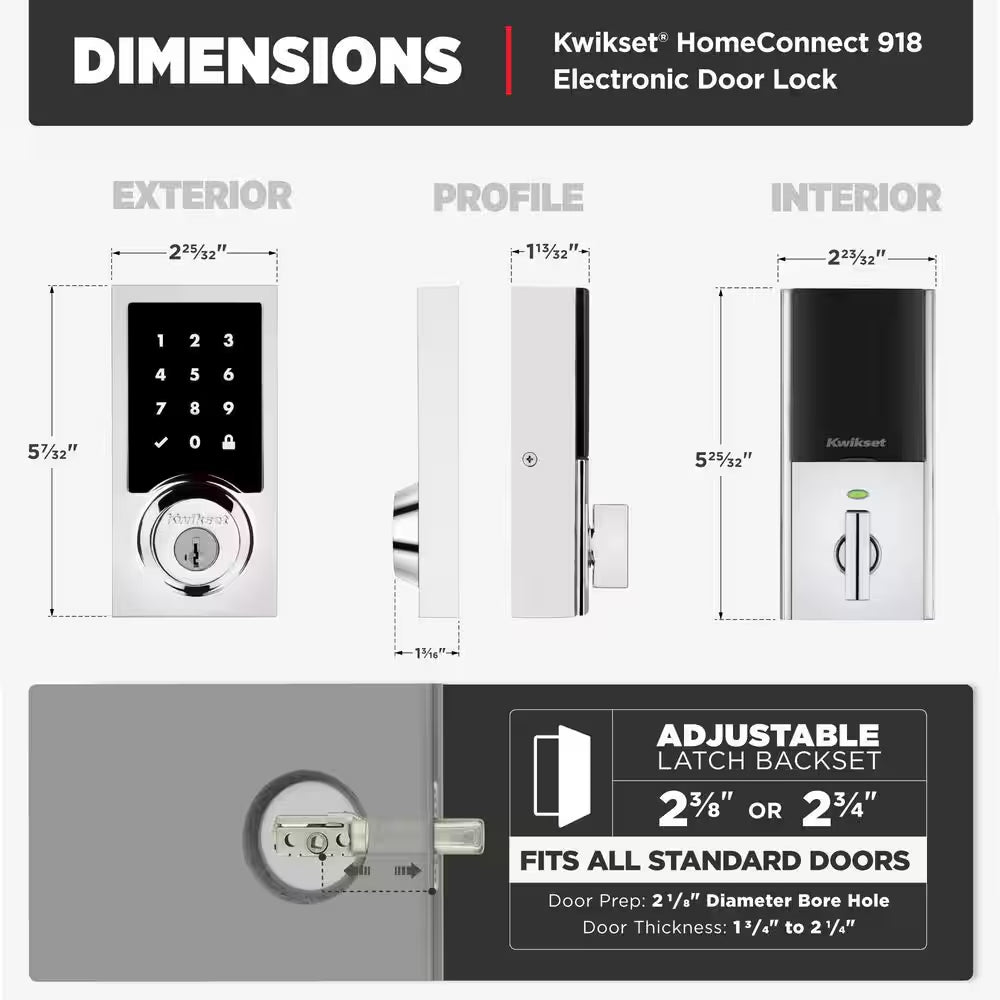Homeconnect 918 Polished Chrome Contemporary Z-Wave Long Range Enabled Touchscreen Smart Lock W Convenient Keyless Entry
