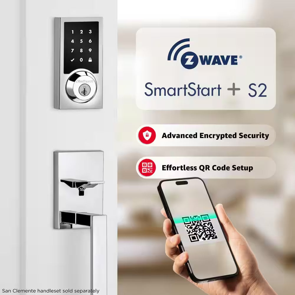 Homeconnect 918 Polished Chrome Contemporary Z-Wave Long Range Enabled Touchscreen Smart Lock W Convenient Keyless Entry
